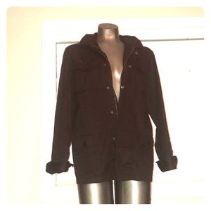 A forever 21 black jacket with optional hoodie